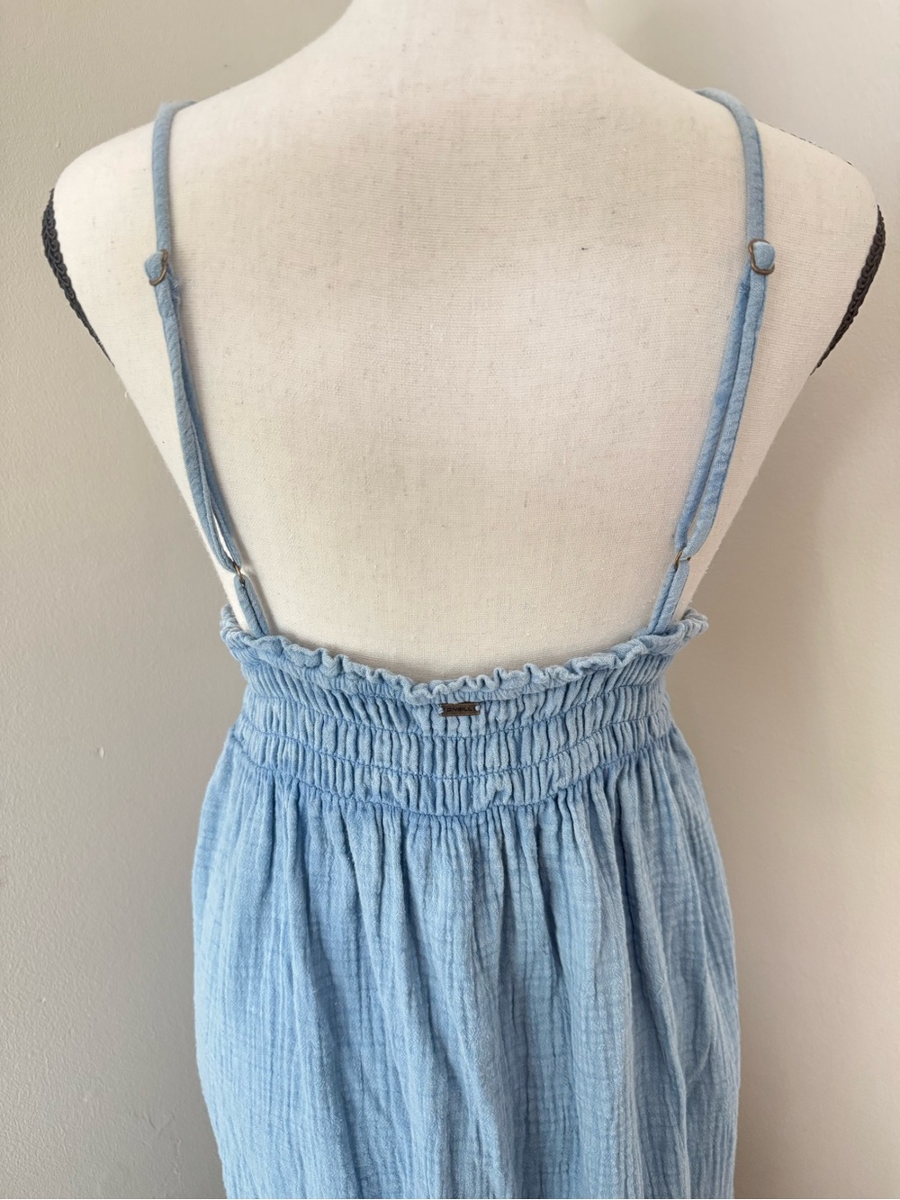 O'Neill Blue Cotton Gauze Midi Dress Size Small | Deep V Boho Beachy Sundress - Picture 8 of 10